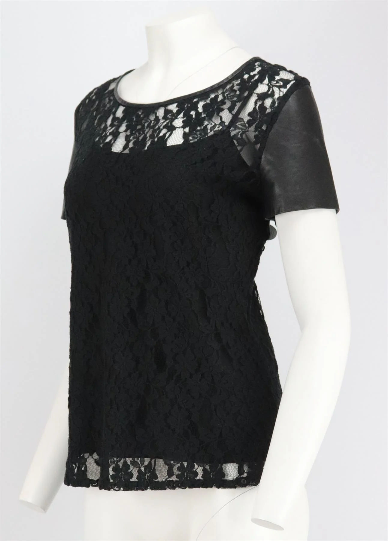 DKNY LEATHER TRIMMED LACE TOP LARGE - Image 3