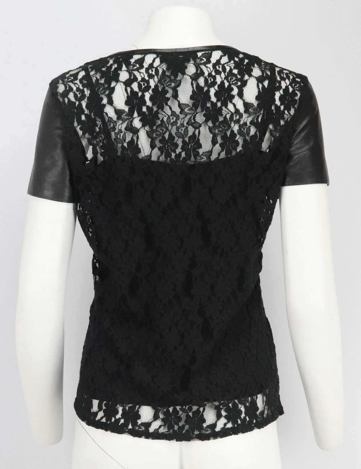 DKNY LEATHER TRIMMED LACE TOP LARGE - Image 4