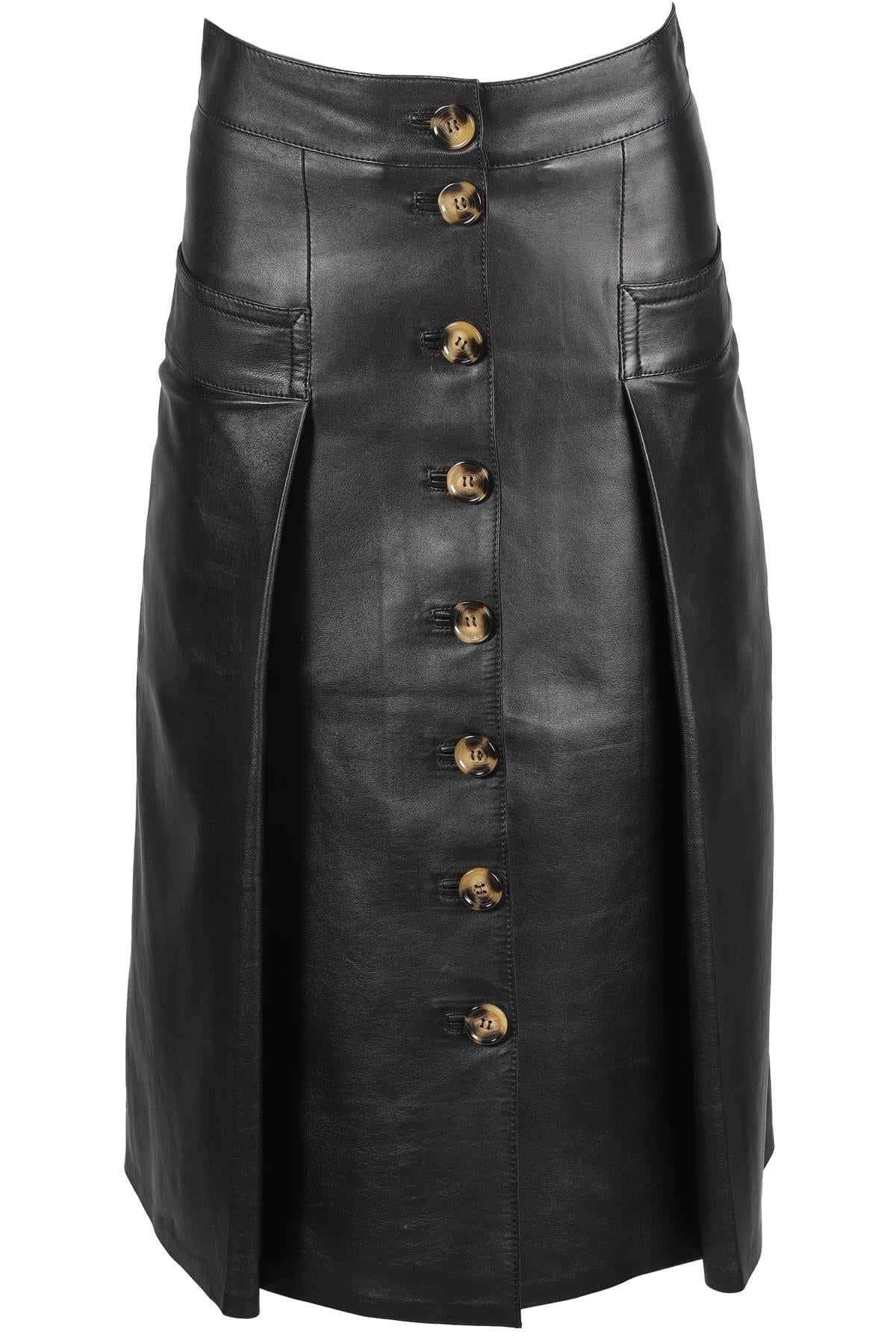 DODO BAR OR BLACK LEATHER MIDI SKIRT IT 40 UK 8