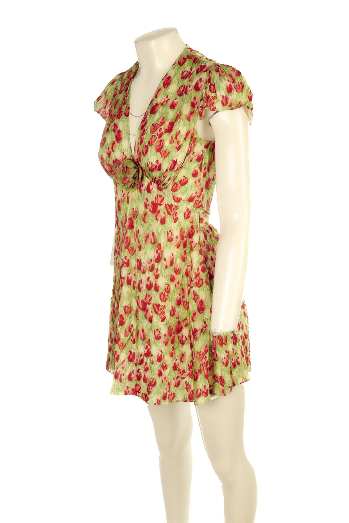 DOEN GREEN SILK MINI DRESS XSMALL - Image 3
