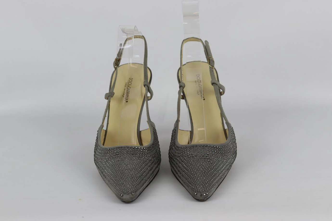 DOLCE AND GABBANA CRYSTAL EMBELLISHED SUEDE SLINGBACK PUMPS EU 38 UK 5 US 8 - Image 4