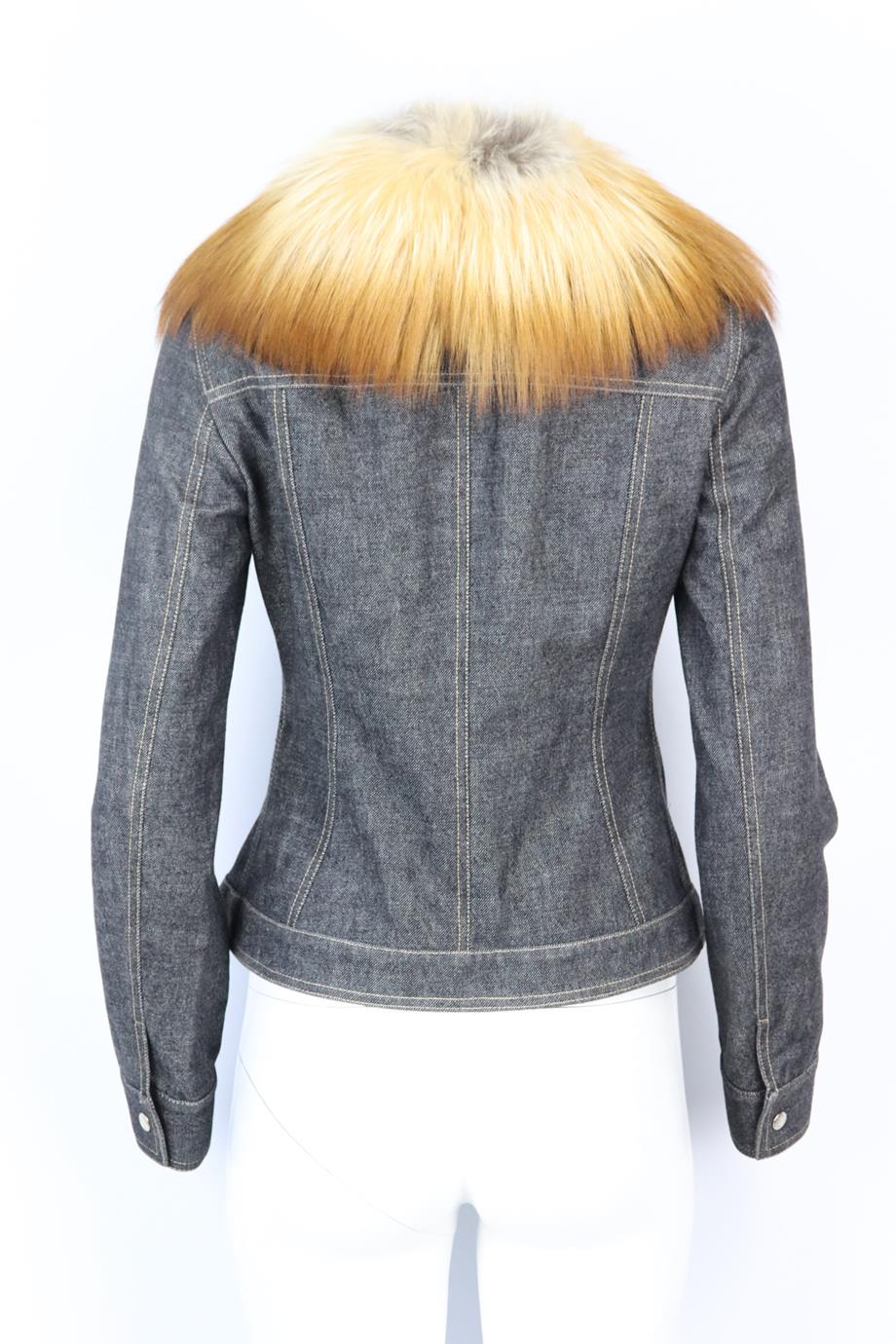 DOLCE AND GABBANA FOX FUR TRIMMED DENIM JACKET SMALL - Image 4