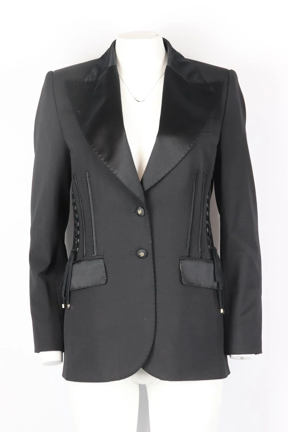 DOLCE AND GABBANA LACE UP WOOL AND SILK BLEND BLAZER IT 44 UK 12 - Image 2