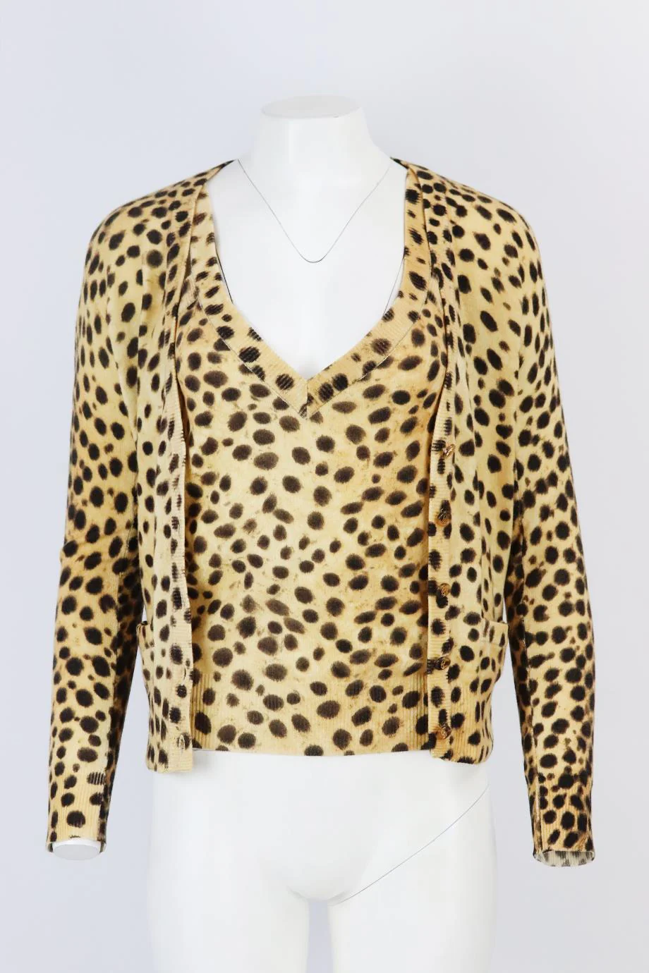 DOLCE AND GABBANA LEOPARD JACQUARD WOOL TOP AND CARDIGAN SET IT 38 UK 6 - Image 2