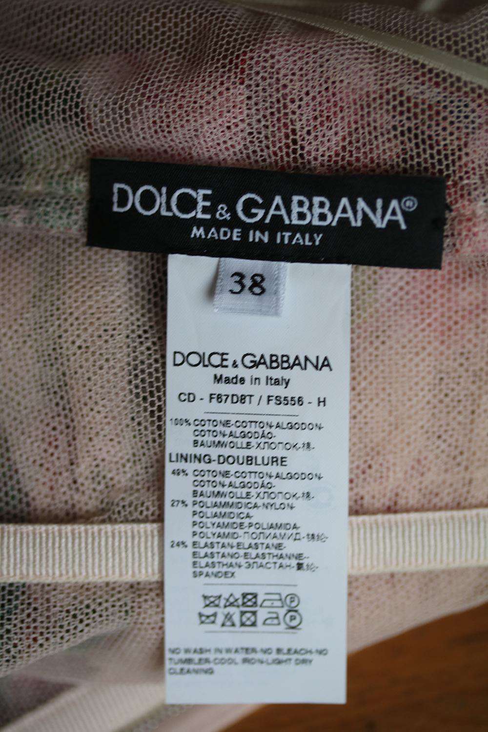 DOLCE AND GABBANA ROSE-PRINT RUCHED-TULLE DRESS IT 38 UK 6 - Image 7
