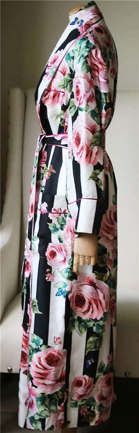 DOLCE AND GABBANA ROSE STRIPED SILK ROBE COAT IT 36 UK 4 - Image 3