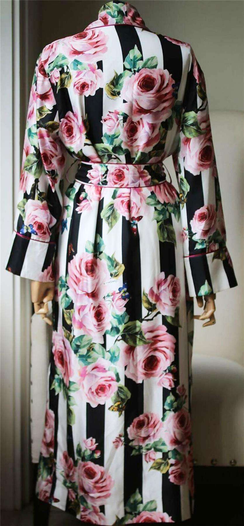 DOLCE AND GABBANA ROSE STRIPED SILK ROBE COAT IT 36 UK 4 - Image 4