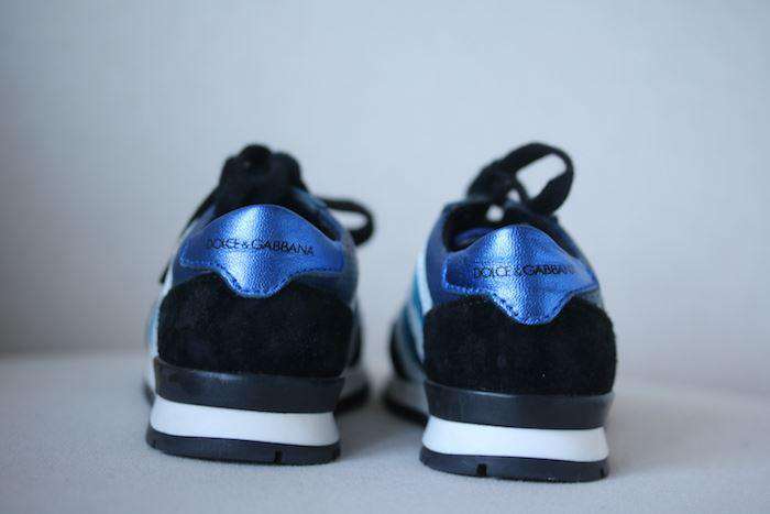 DOLCE & GABBANA BABY BOYS NAVY BLUE & BLACK LEATHER TRAINERS EU 23 UK 6 - Image 3