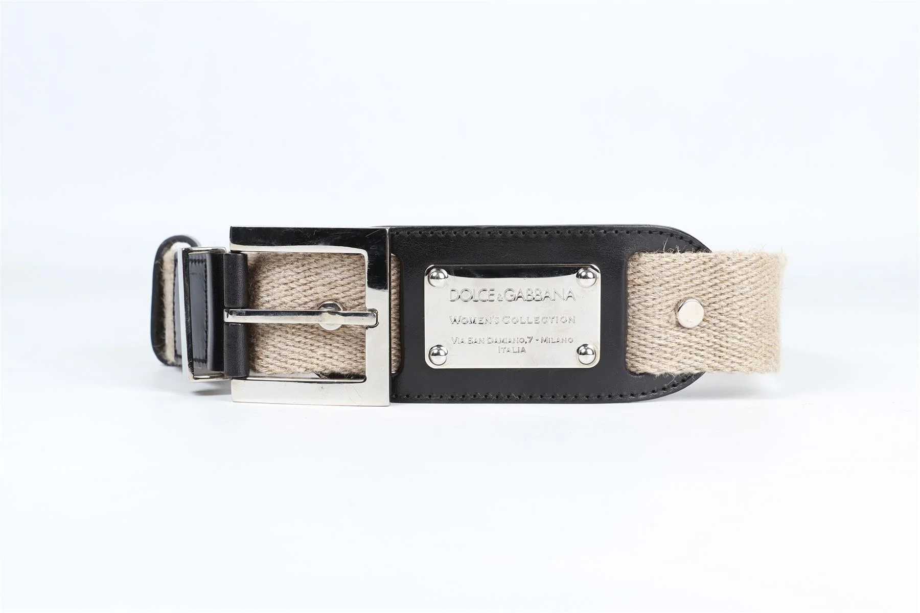 DOLCE & GABBANA BEIGE CANVAS AND LEATHER WAIST BELT 25.5-30 IN - Image 2