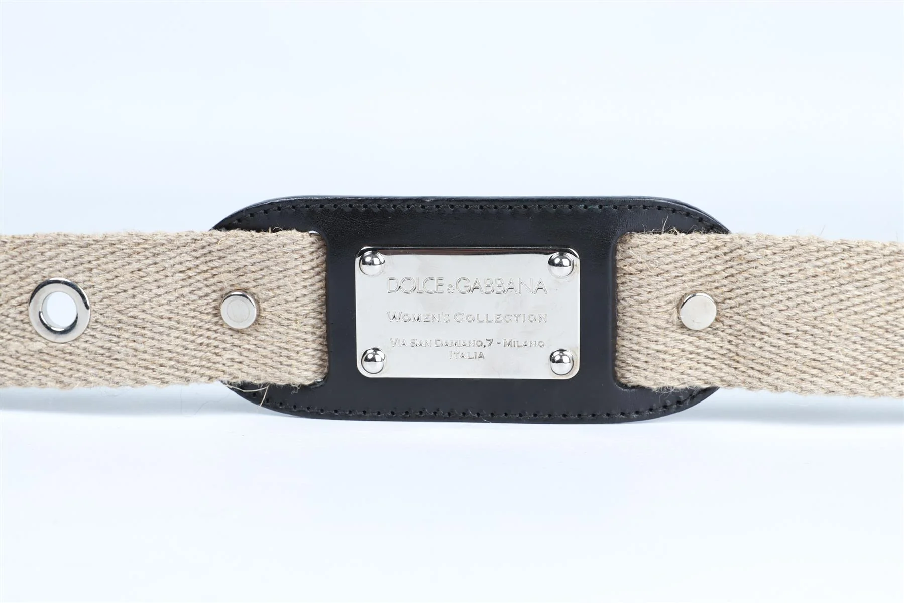 DOLCE & GABBANA BEIGE CANVAS AND LEATHER WAIST BELT 25.5-30 IN - Image 4