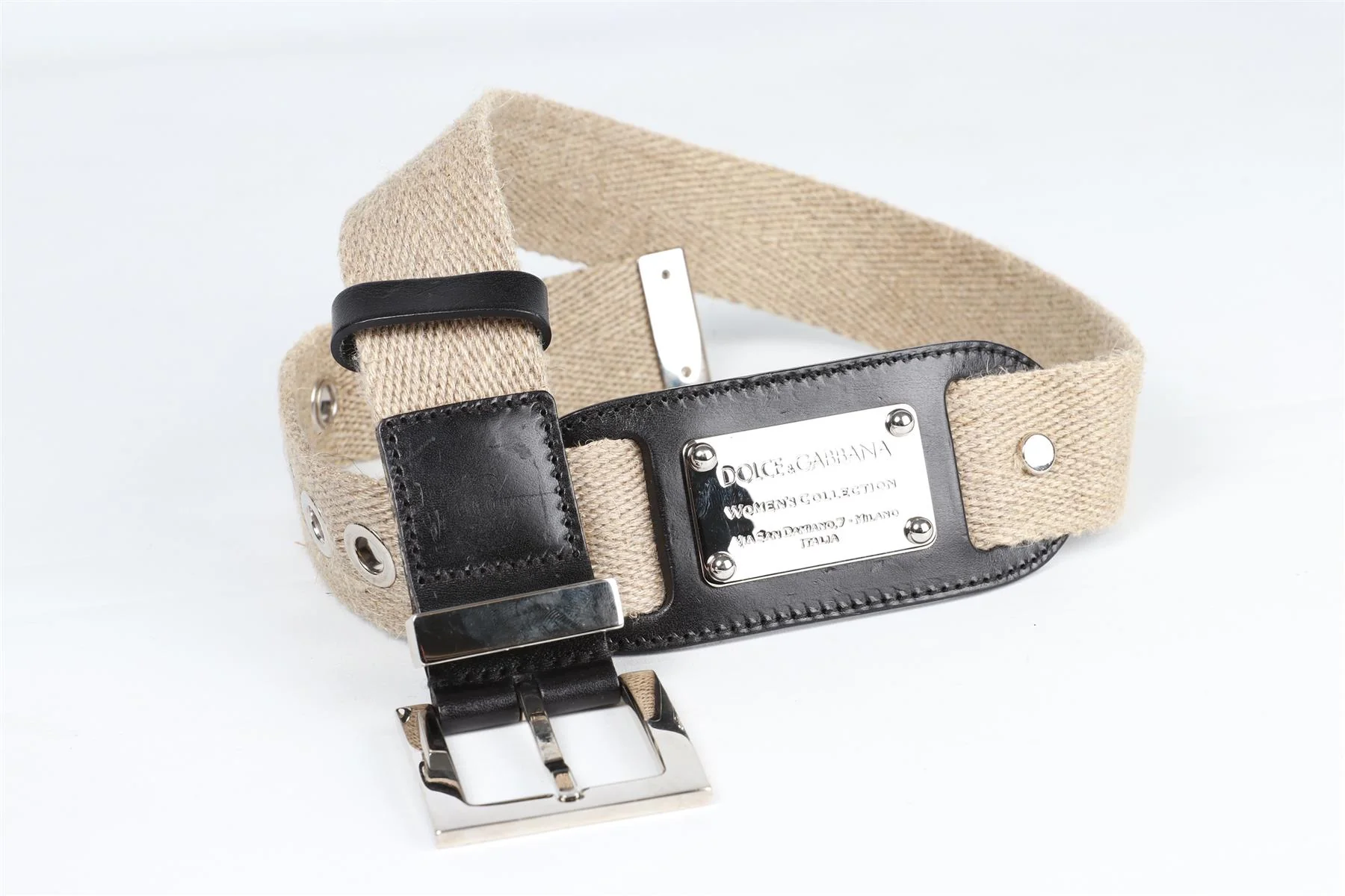 DOLCE & GABBANA BEIGE CANVAS AND LEATHER WAIST BELT 25.5-30 IN - Image 5