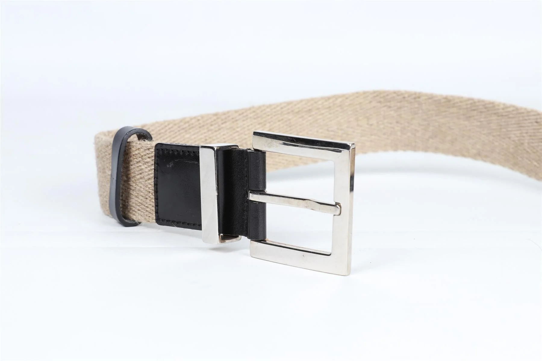 DOLCE & GABBANA BEIGE CANVAS AND LEATHER WAIST BELT 25.5-30 IN - Image 7