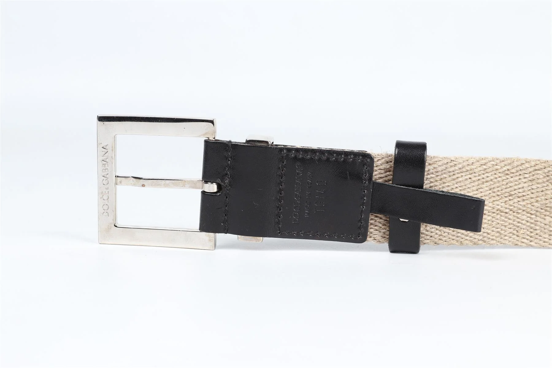 DOLCE & GABBANA BEIGE CANVAS AND LEATHER WAIST BELT 25.5-30 IN - Image 8
