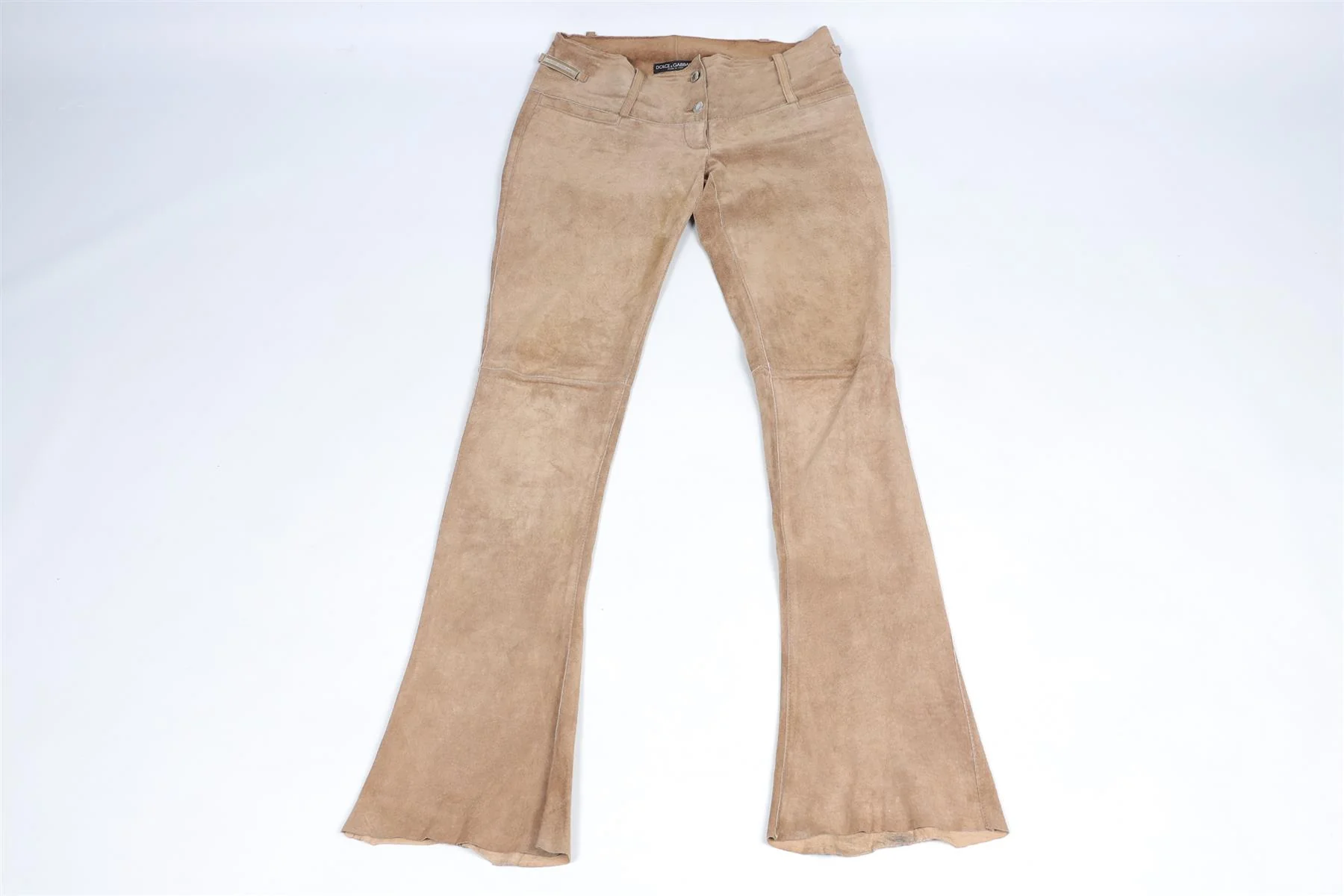 DOLCE & GABBANA BEIGE VINTAGE SUEDE FLARED PANTS IT 38 UK 6 - Image 2