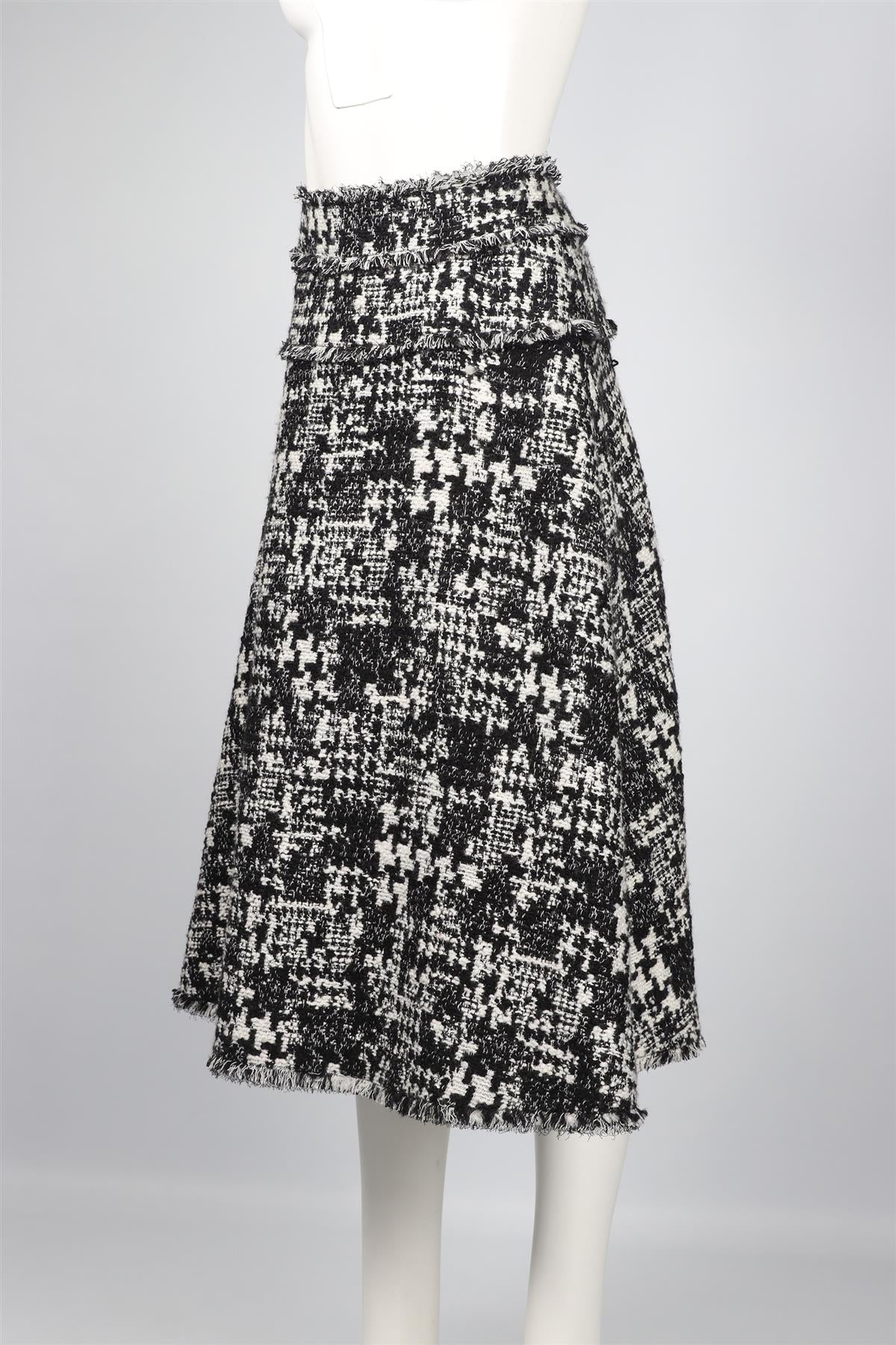 DOLCE & GABBANA BLACK AND WHITE WOOL BLEND MIDI SKIRT IT 40 UK 8 - Image 3