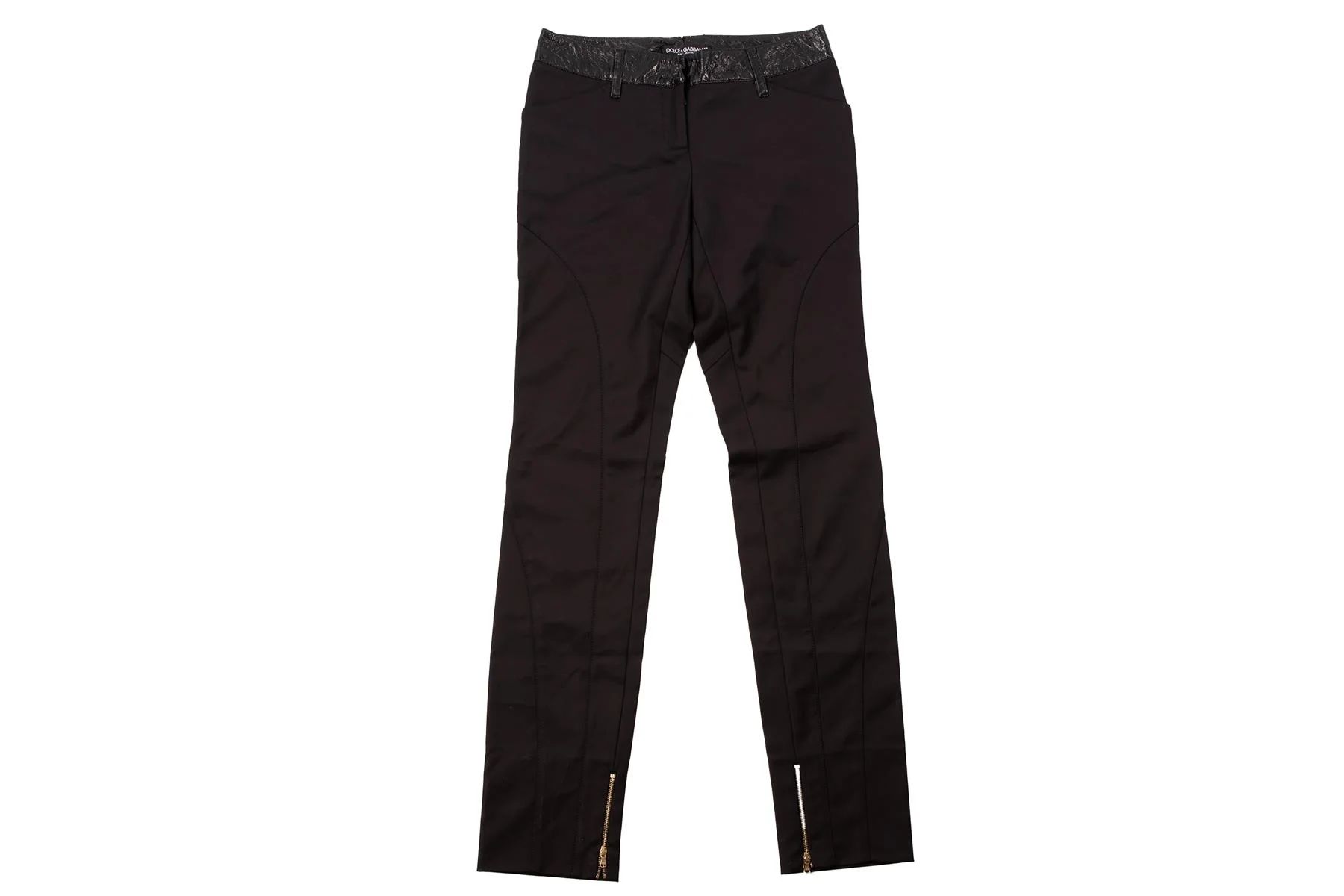 DOLCE & GABBANA BLACK COTTON STRAIGHT LEG PANTS IT 38 UK 6 - Image 2