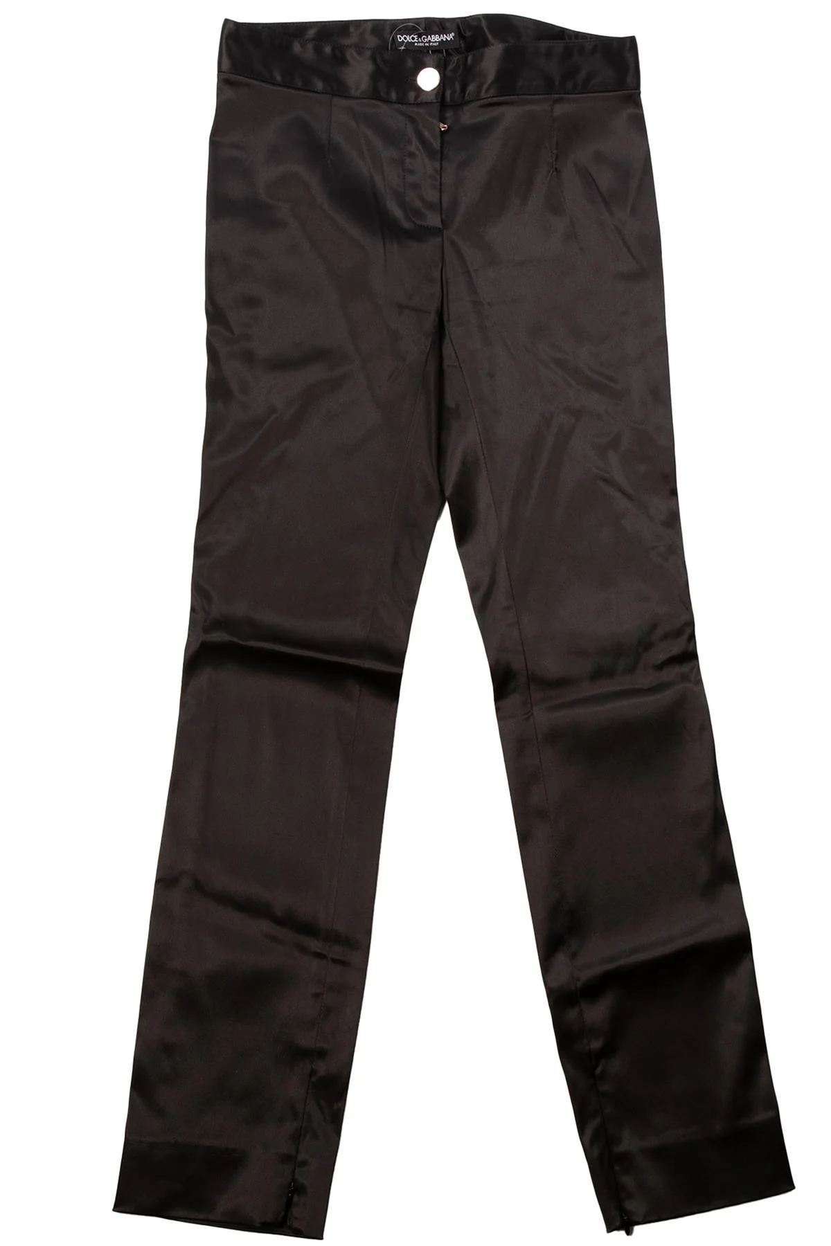 DOLCE & GABBANA BLACK VINTAGE SATIN STRAIGHT LEG PANTS XSMALL