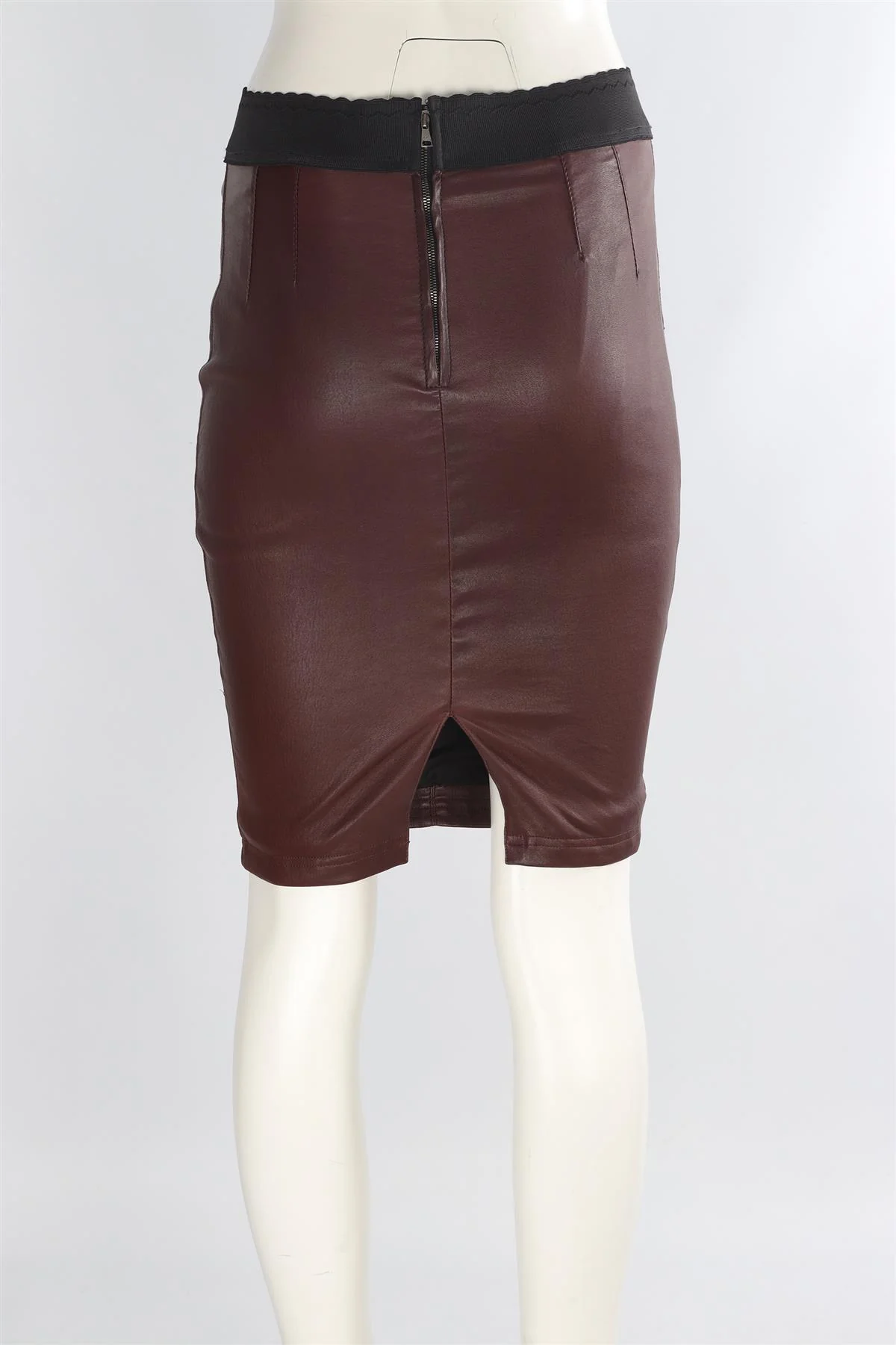 DOLCE & GABBANA BURGUNDY LEATHER MIDI SKIRT IT 40 UK 8 - Image 4
