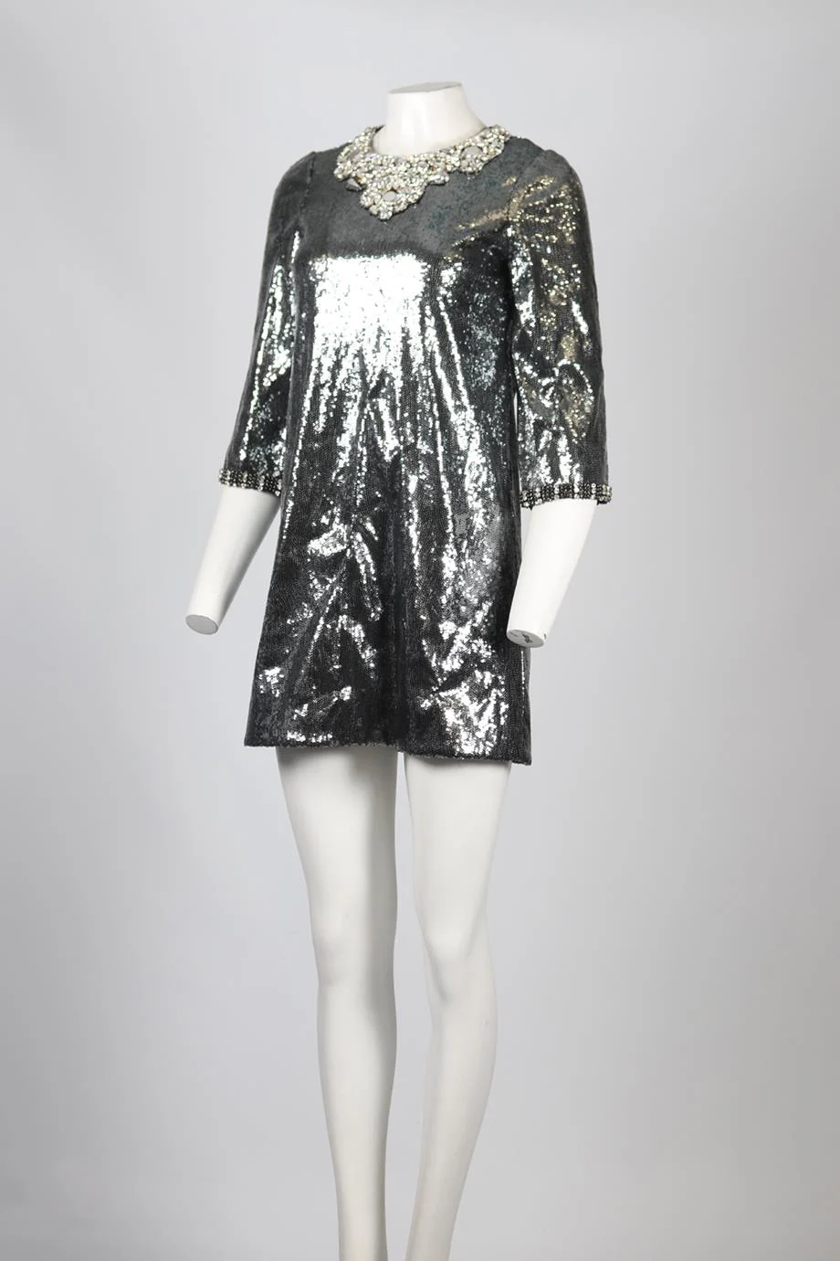 DOLCE & GABBANA CRYSTAL AND SEQUIN MINI DRESS IT 38 UK 6 - Image 3