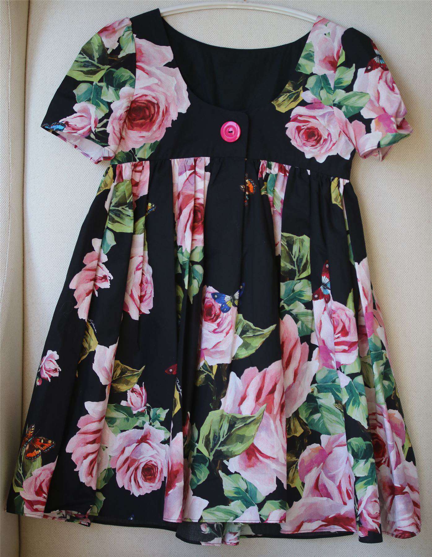 DOLCE & GABBANA GIRLS BLACK ROSE PRINT DRESS 5 YEARS - Image 2