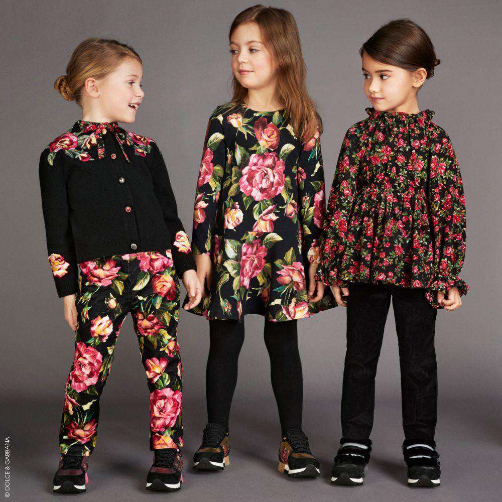 DOLCE & GABBANA GIRLS BLACK ROSE PRINT JERSEY DRESS 5 YEARS - Image 2