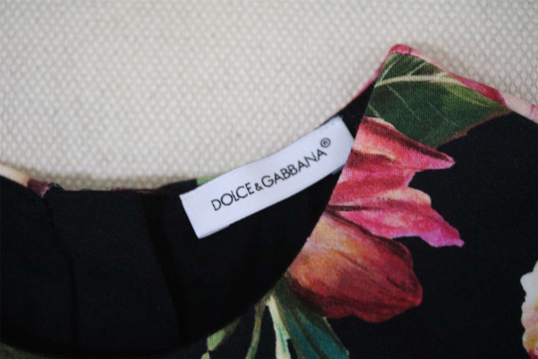 DOLCE & GABBANA GIRLS BLACK ROSE PRINT JERSEY DRESS 5 YEARS - Image 4