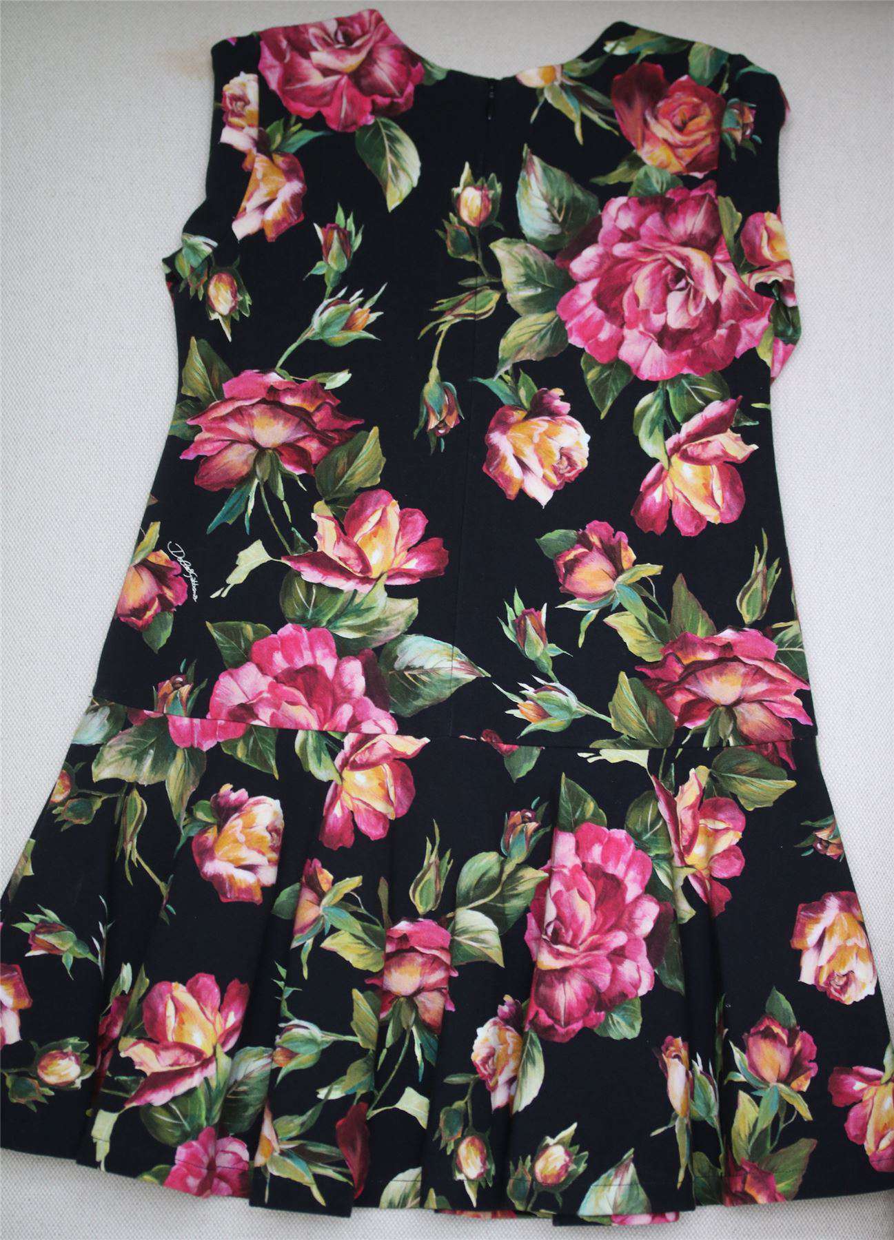 DOLCE & GABBANA GIRLS BLACK ROSE PRINT JERSEY DRESS 5 YEARS - Image 5