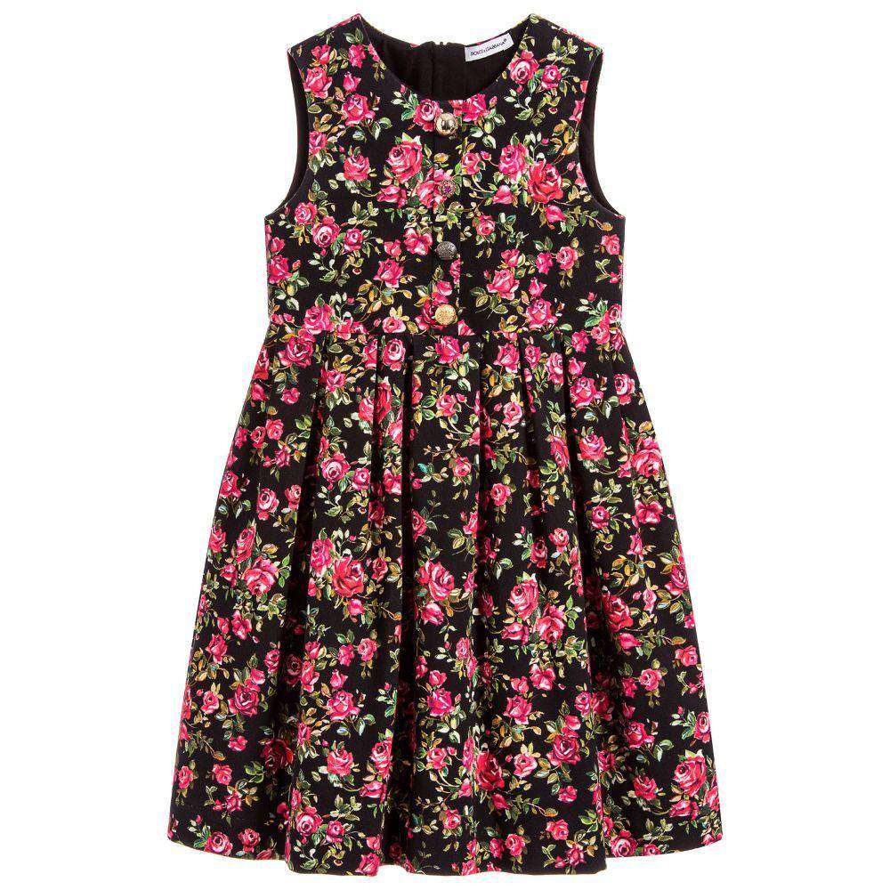 DOLCE & GABBANA GIRLS BLACK ROSELLINE DRESS 5 YEARS