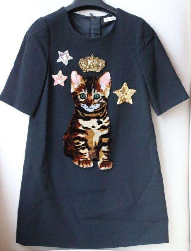 DOLCE & GABBANA GIRLS BLACK ZAMBIA CAT DRESS 3 YEARS - Image 3