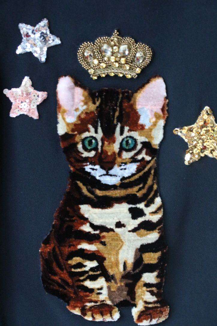 DOLCE & GABBANA GIRLS BLACK ZAMBIA CAT DRESS 3 YEARS - Image 5