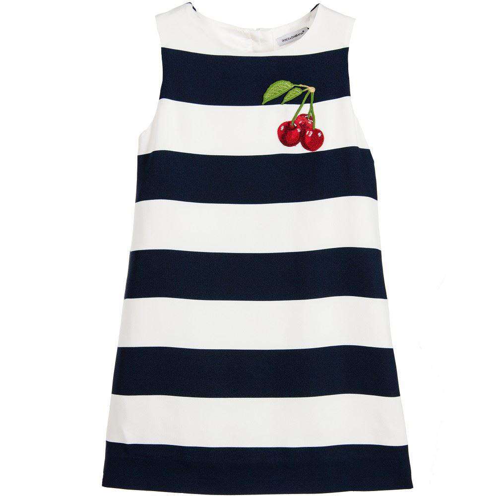 DOLCE & GABBANA GIRLS BLUE & WHITE STRIPE DRESS 4 YEARS
