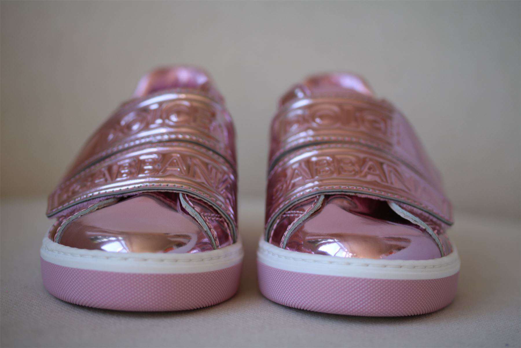 DOLCE & GABBANA GIRLS METALLIC PINK LOGO VELCRO TRAINERS EU 25 UK 8 - Image 2