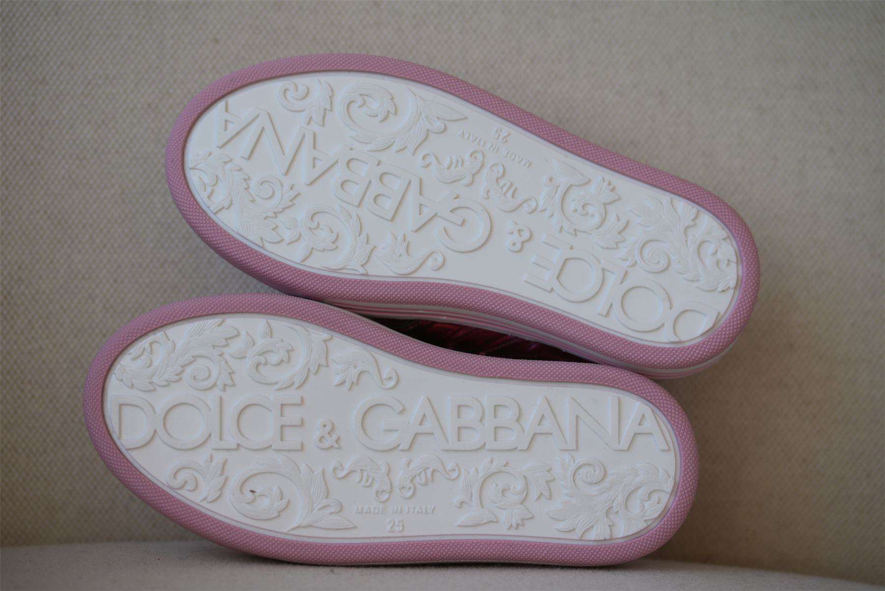 DOLCE & GABBANA GIRLS METALLIC PINK LOGO VELCRO TRAINERS EU 25 UK 8 - Image 4