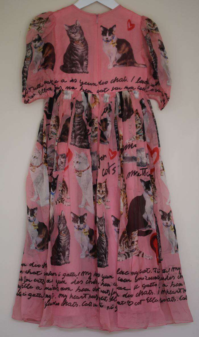 DOLCE & GABBANA GIRLS PINK CAT SILK DRESS 5 YEARS - Image 4