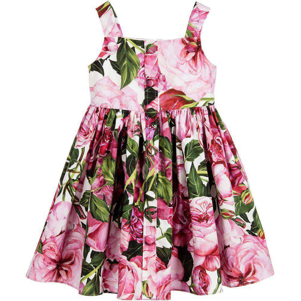 DOLCE & GABBANA GIRLS PINK ROSE BIANCO COTTON DRESS 4 YEARS - Image 3