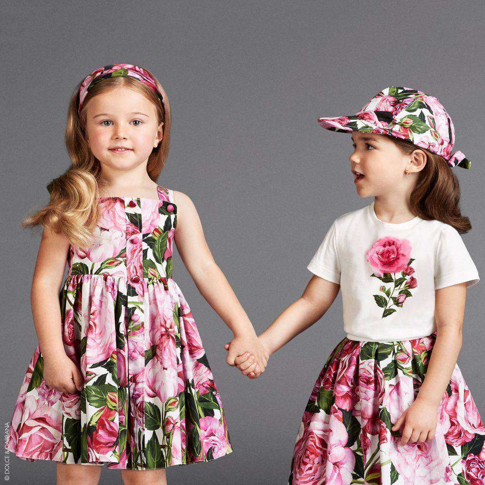 DOLCE & GABBANA GIRLS PINK ROSE BIANCO COTTON DRESS 4 YEARS - Image 4