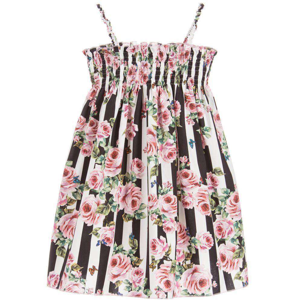DOLCE & GABBANA GIRLS PINK ROSE STRIPED DRESS 4 YEARS - Image 3