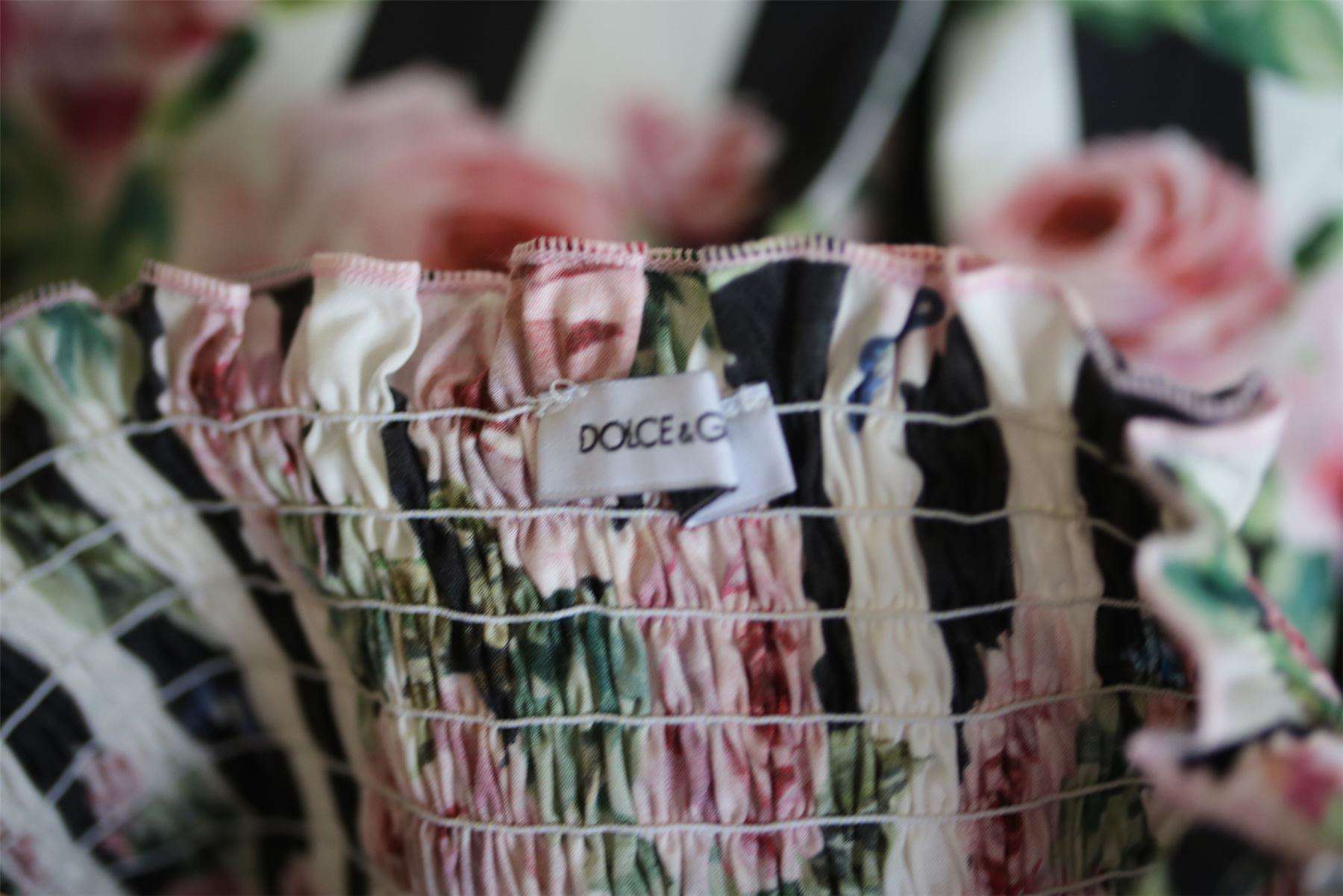 DOLCE & GABBANA GIRLS PINK ROSE STRIPED DRESS 4 YEARS - Image 4