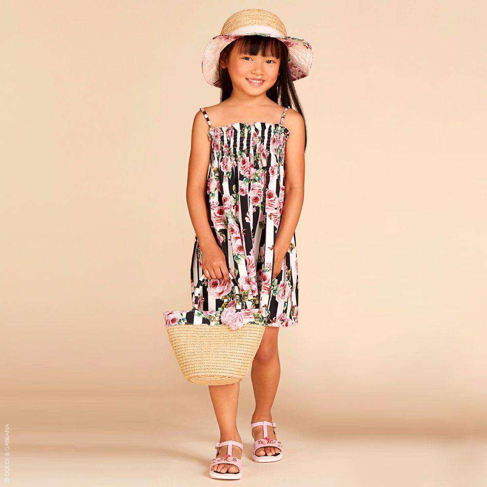 DOLCE & GABBANA GIRLS PINK ROSE STRIPED DRESS 5 YEARS