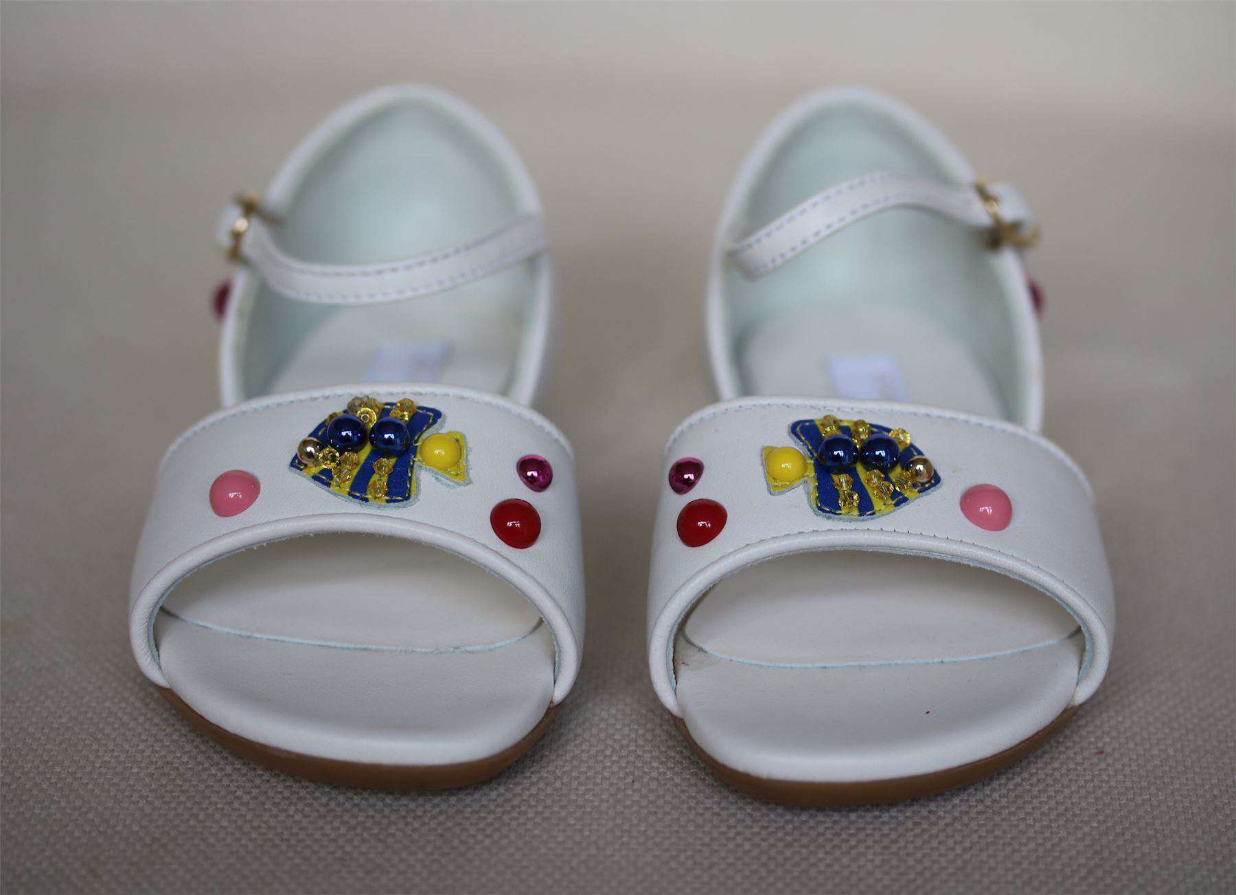 DOLCE & GABBANA GIRLS WHITE LEATHER FISH SANDALS EU 24 UK 7 - Image 2