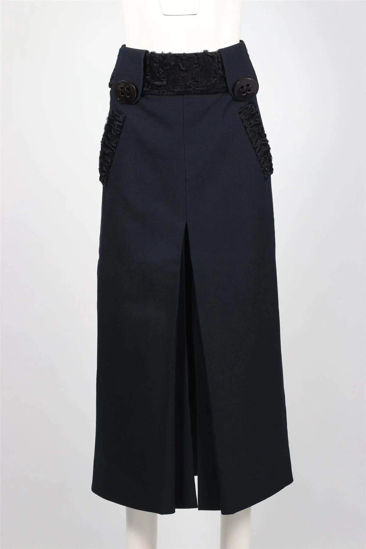 DOLCE & GABBANA NAVY WOOL MIDI SKIRT IT 42 UK 10 - Image 2