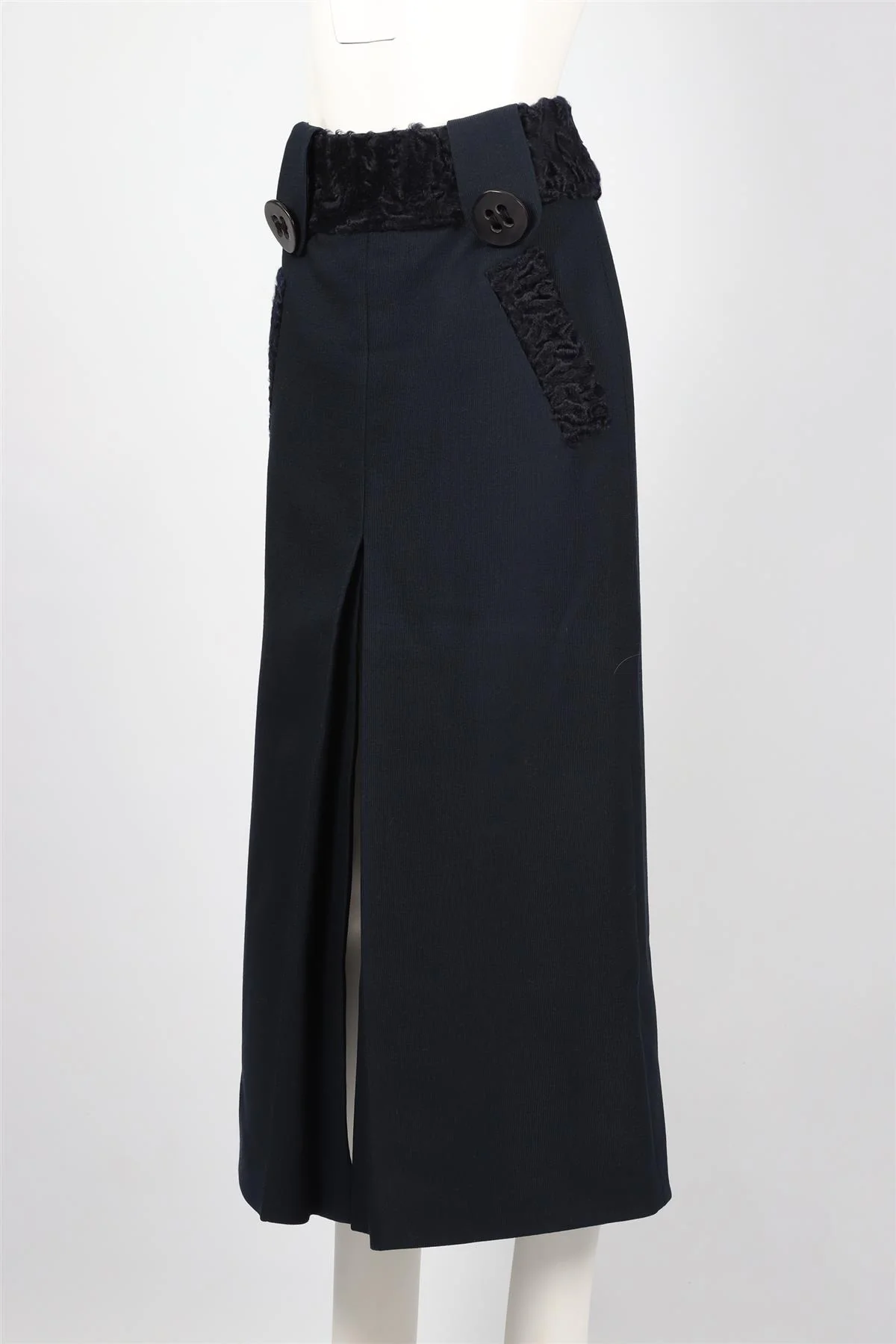 DOLCE & GABBANA NAVY WOOL MIDI SKIRT IT 42 UK 10 - Image 3