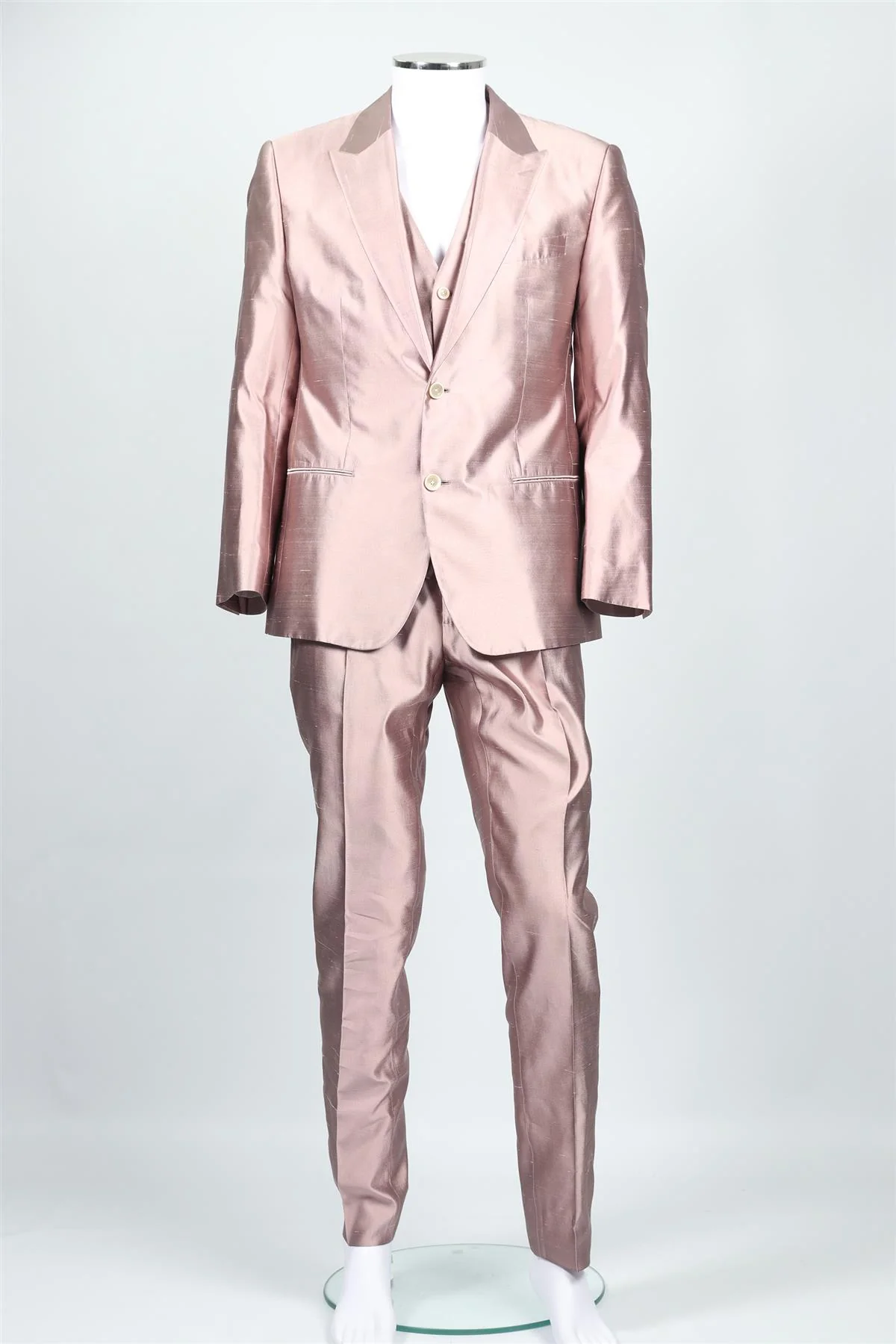 DOLCE & GABBANA PINK MEN'S SILK THREE PIECE SUIT IT 52 UK 42 - Image 2