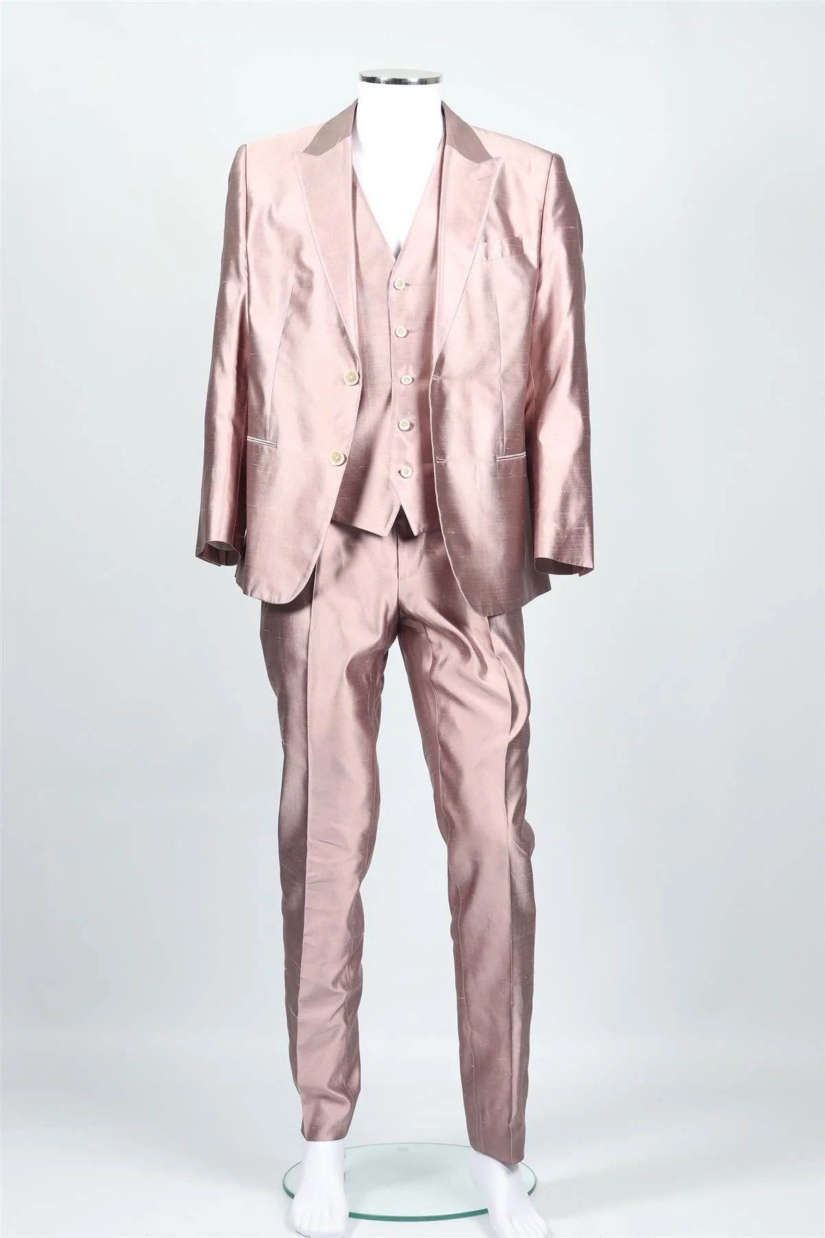 DOLCE & GABBANA PINK MEN'S SILK THREE PIECE SUIT IT 52 UK 42 - Image 3