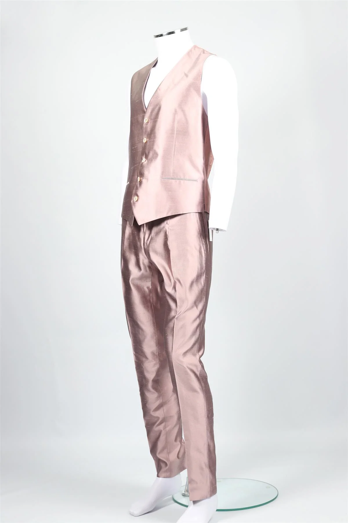 DOLCE & GABBANA PINK MEN'S SILK THREE PIECE SUIT IT 52 UK 42 - Image 7