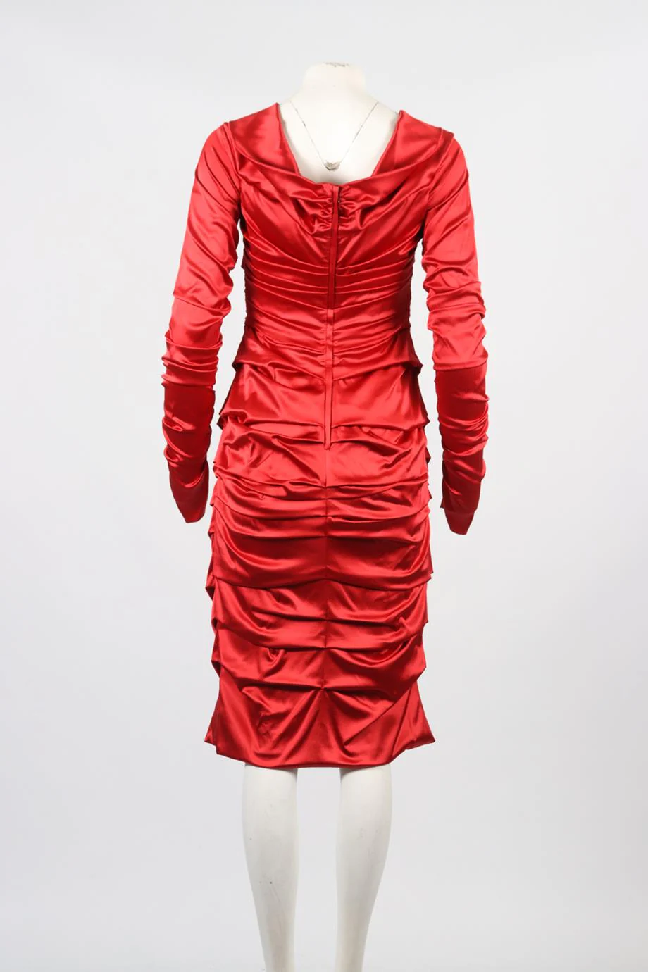 DOLCE & GABBANA RUCHED SATIN MIDI DRESS IT 46 UK 14 - Image 4
