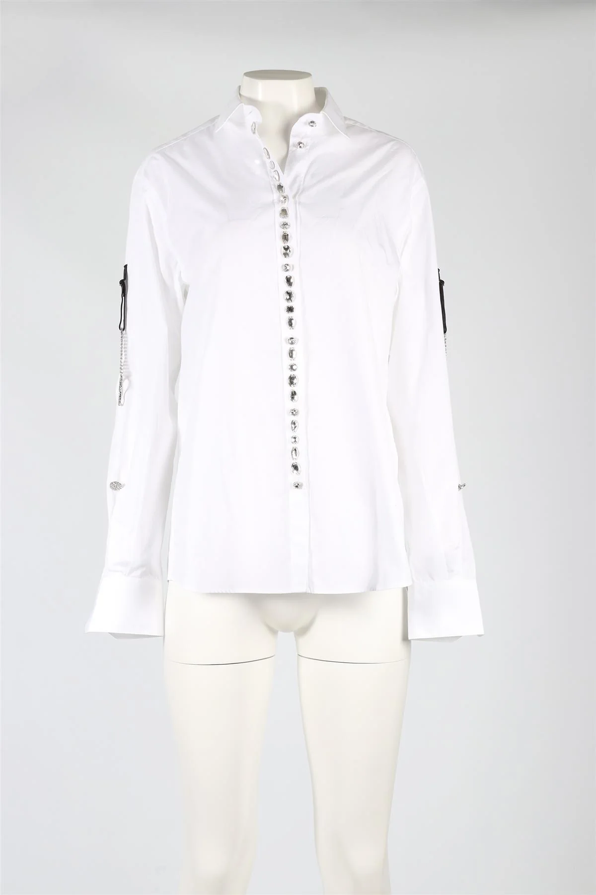 DOLCE & GABBANA WHITE CRYSTAL AND COTTON SHIRT IT 40 UK 8 - Image 2