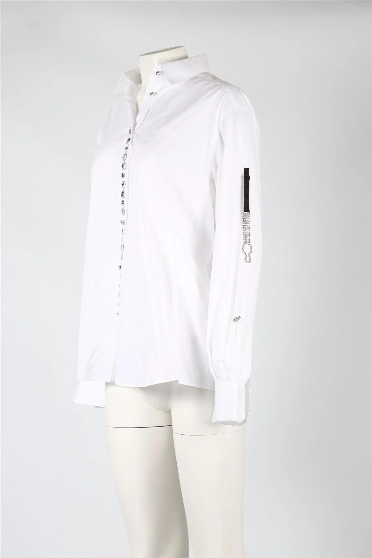 DOLCE & GABBANA WHITE CRYSTAL AND COTTON SHIRT IT 40 UK 8 - Image 3