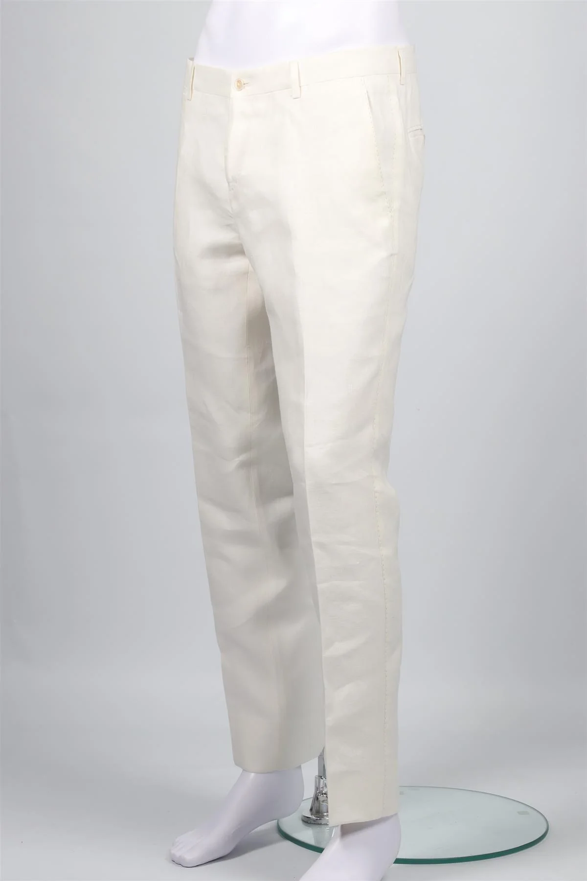 DOLCE & GABBANA WHITE MEN'S LINEN STRAIGHT LEG PANTS IT 48 UK 32 - Image 3