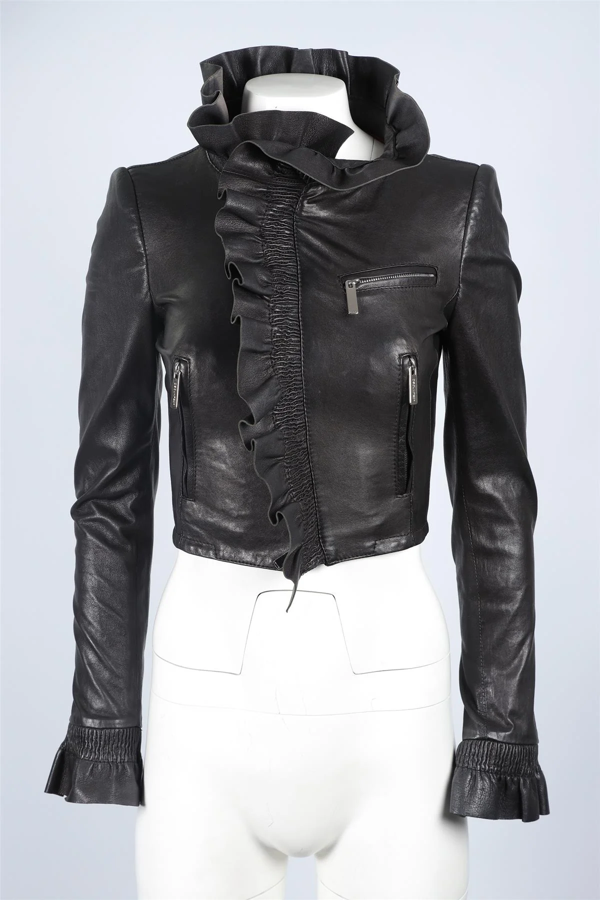 DSQUARED² BLACK LEATHER JACKET IT 38 UK 6 - Image 2